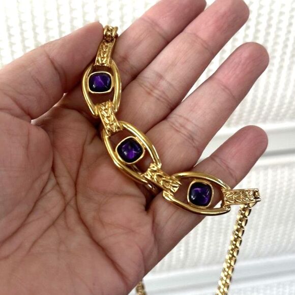 TRIFARI™ Gold Tone with Purple Cabochons Necklace 17 inch - Picture 7 of 7